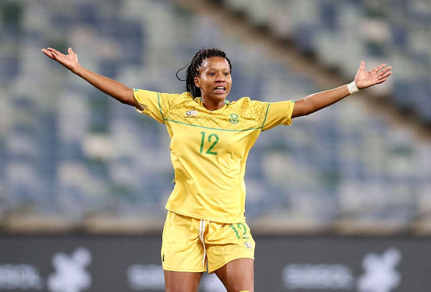 Jermaine Seoposenwe - Stats, husband, salary, net worth 2 Jermaine Seoposenwe in action for Banyana Banyana