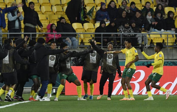 Who will Banyana Banyana face in the round of 16? Banyana Banyana players celebrate scoring against Italy
