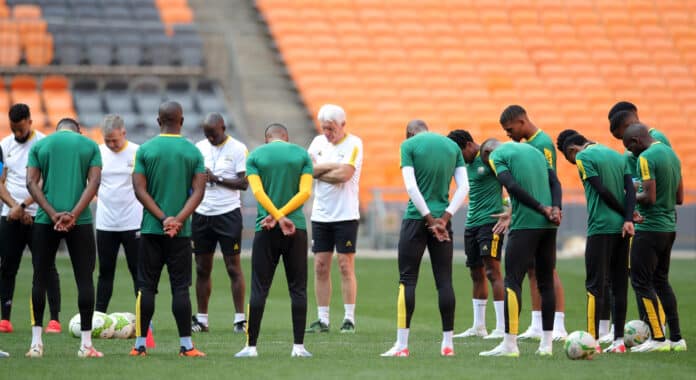 South Africa players during Bafana Bafana training and press conference at FNB Stadium
