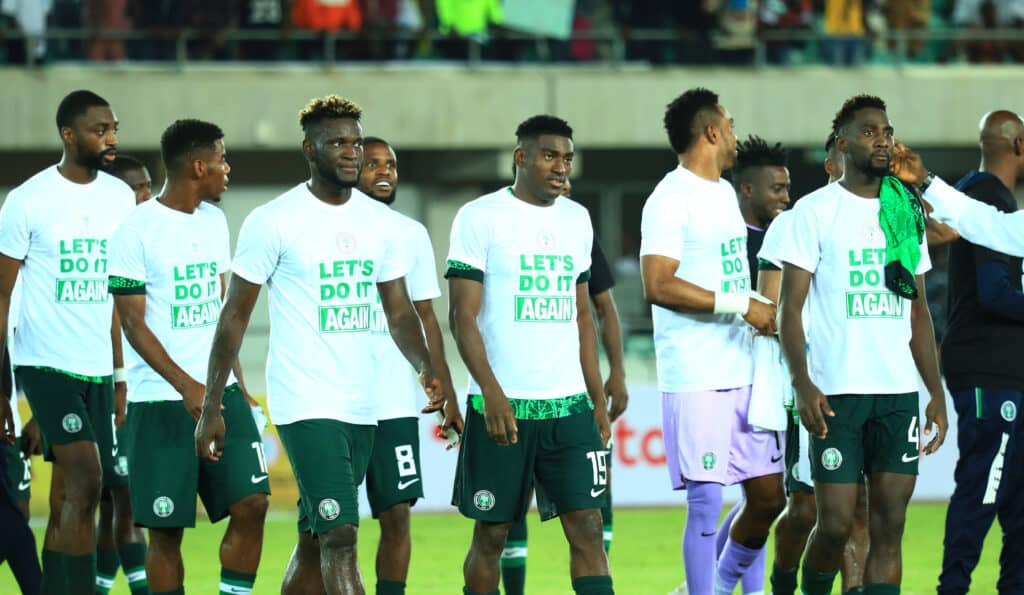 Can you guess the team with the most goals in AFCON history? 4 NIgeria players celebrate victory and qualification after during the 2023 Africa Cup of Nations Qualifiers