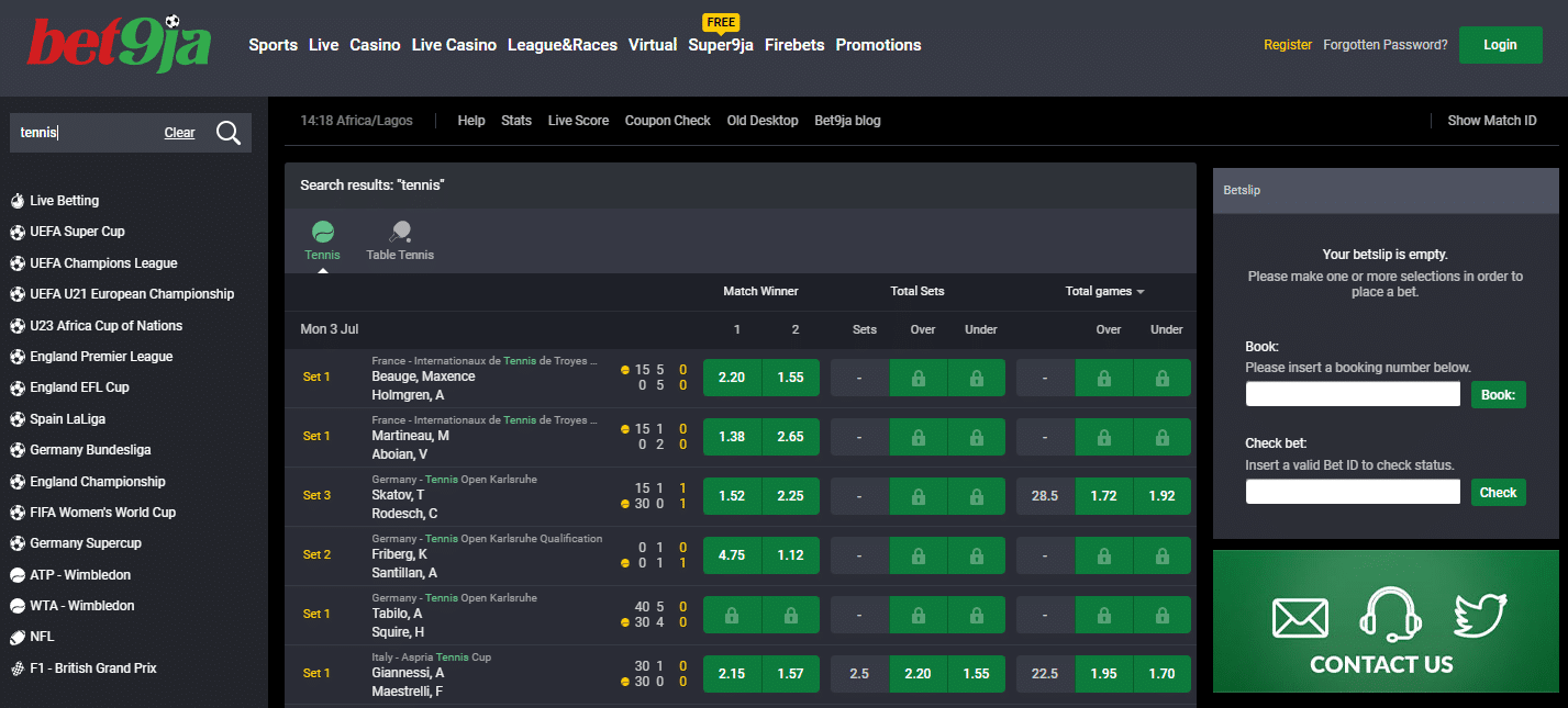 bet9ja tennis betting Best betting sites in Nigeria